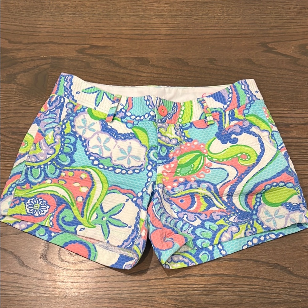 Lilly Pulitzer Blue and Pink Callahan Bermuda Shorts with Vibrant Patterns